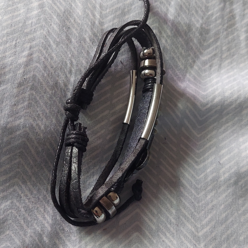 Brass motorcycle Charm Leather Bracelet Adjustable - Picture 4 of 5